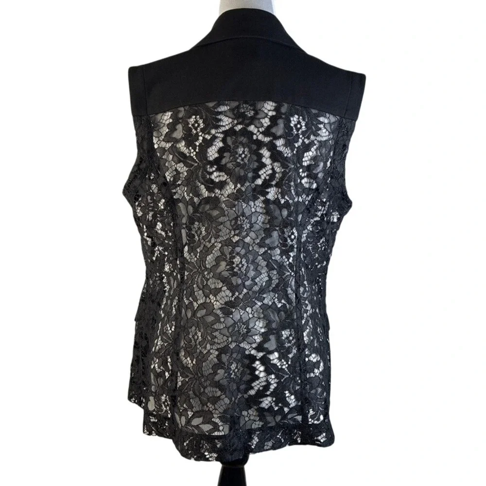 Nine West Womens Black Lace Back Sleeveless Blazer Vest Gold Button Size Large - Picture 4 of 16